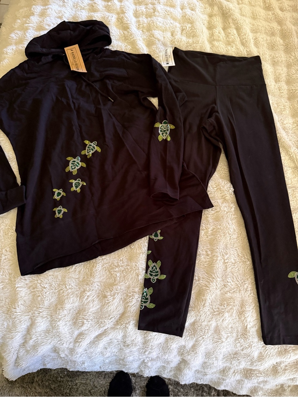 Black Turtle rhinestone, embellished Hoodie and legging Set